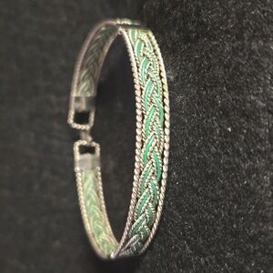 Silver and Green Braided Bracelet